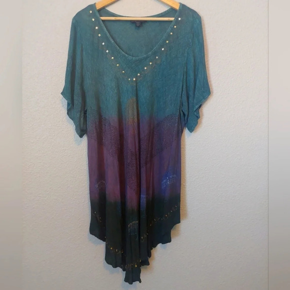 Bohemian Midi Dress Colorful Gauzy Multicolored hombre Beaded OS Plus - Picture 1 of 8